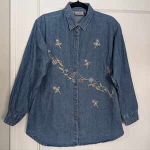 Vintage Premier International Embroidered Floral Denim Shirt Women’s L